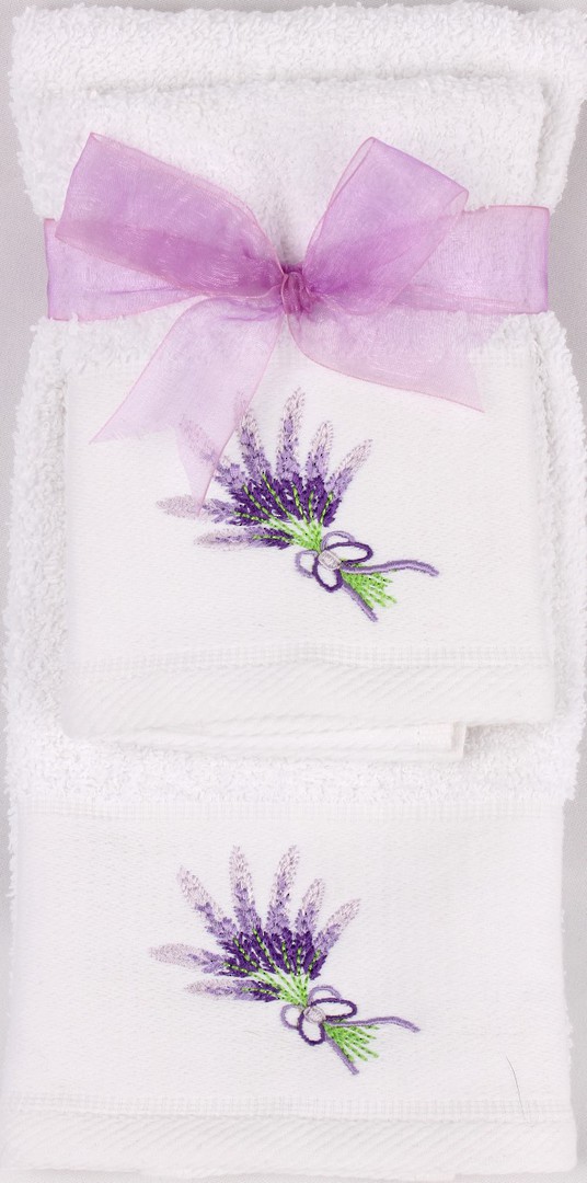 Matching Embroidered Handtowel and facecloth gift set- lavender Code: FH-LAV image 0
